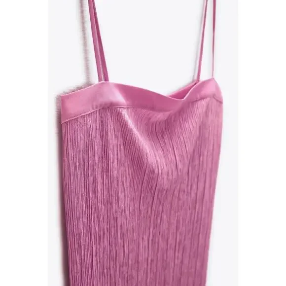 ZARA Pink Pleated Long Side Slits Sleeveless Tunic Top Women’s Size Medium NWT - Picture 12 of 12